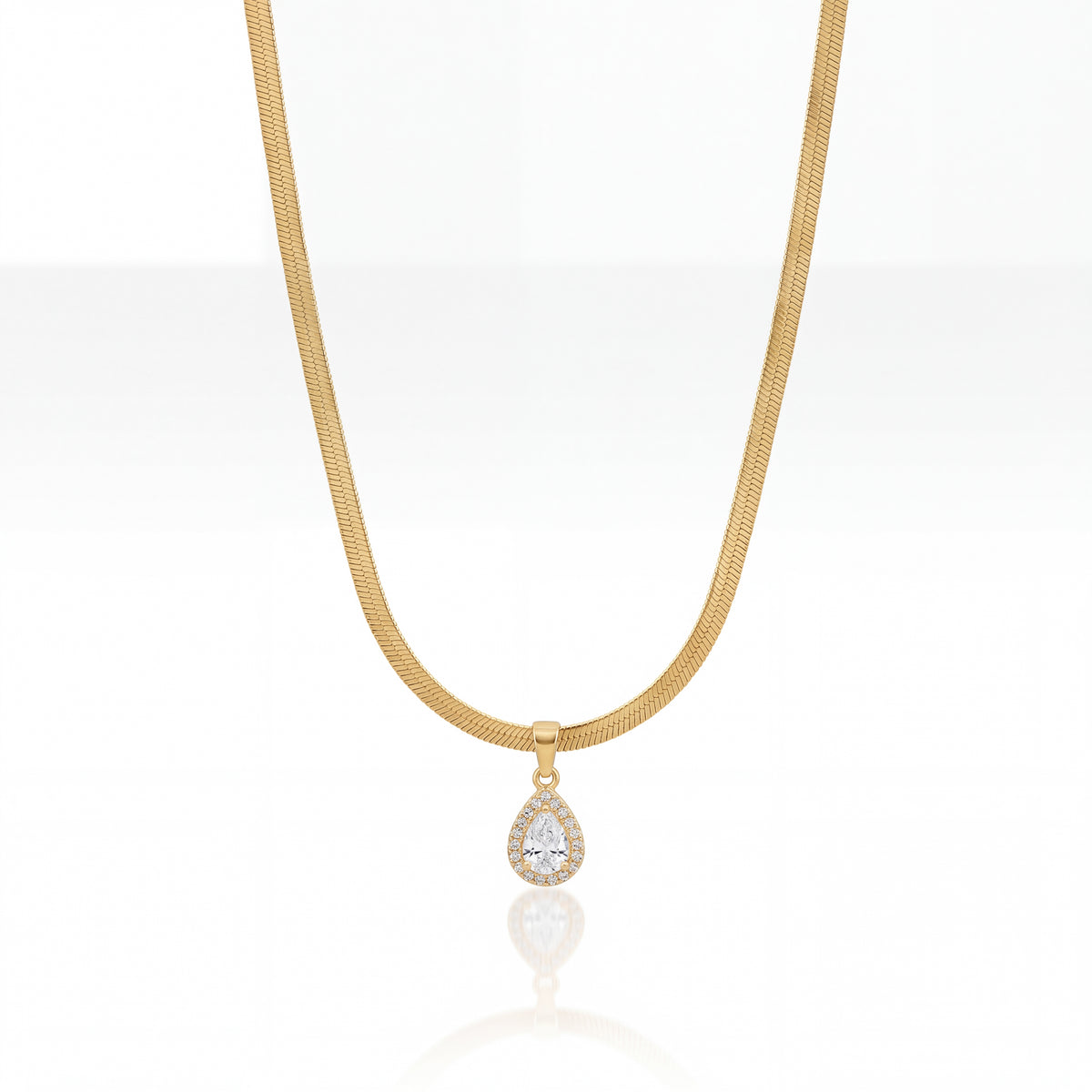 Gold Teardrop CZ Pendant Snake Chain Anti-Tarnish Necklace