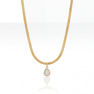 Gold Teardrop CZ Pendant Snake Chain Anti-Tarnish Necklace