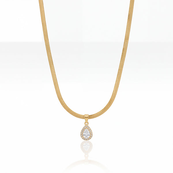 Gold Teardrop CZ Pendant Snake Chain Anti-Tarnish Necklace