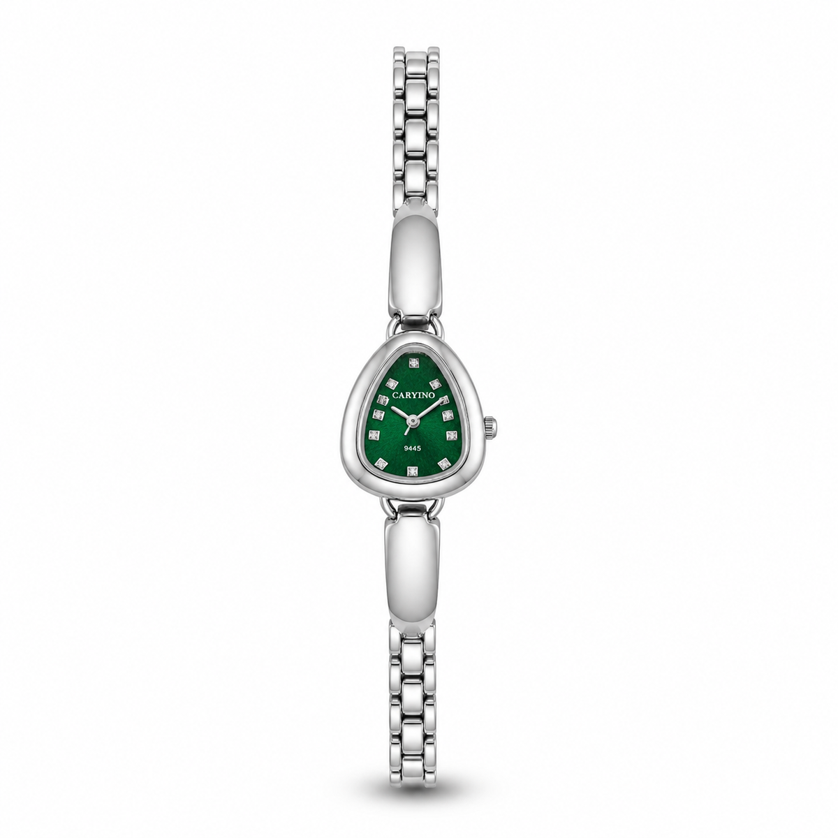 Watches Silver-Tone Pear Shape Dial Green Stone Bracelet Watch for Women