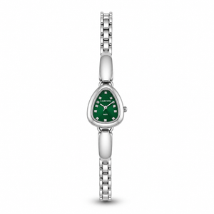 Watches Silver-Tone Pear Shape Dial Green Stone Bracelet Watch for Women
