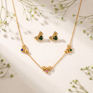 Anti tranish Gold plated 150 No. Minimal Multi Color Bow drop pendant Chain with Studd bow earring for adults - 1 Pc