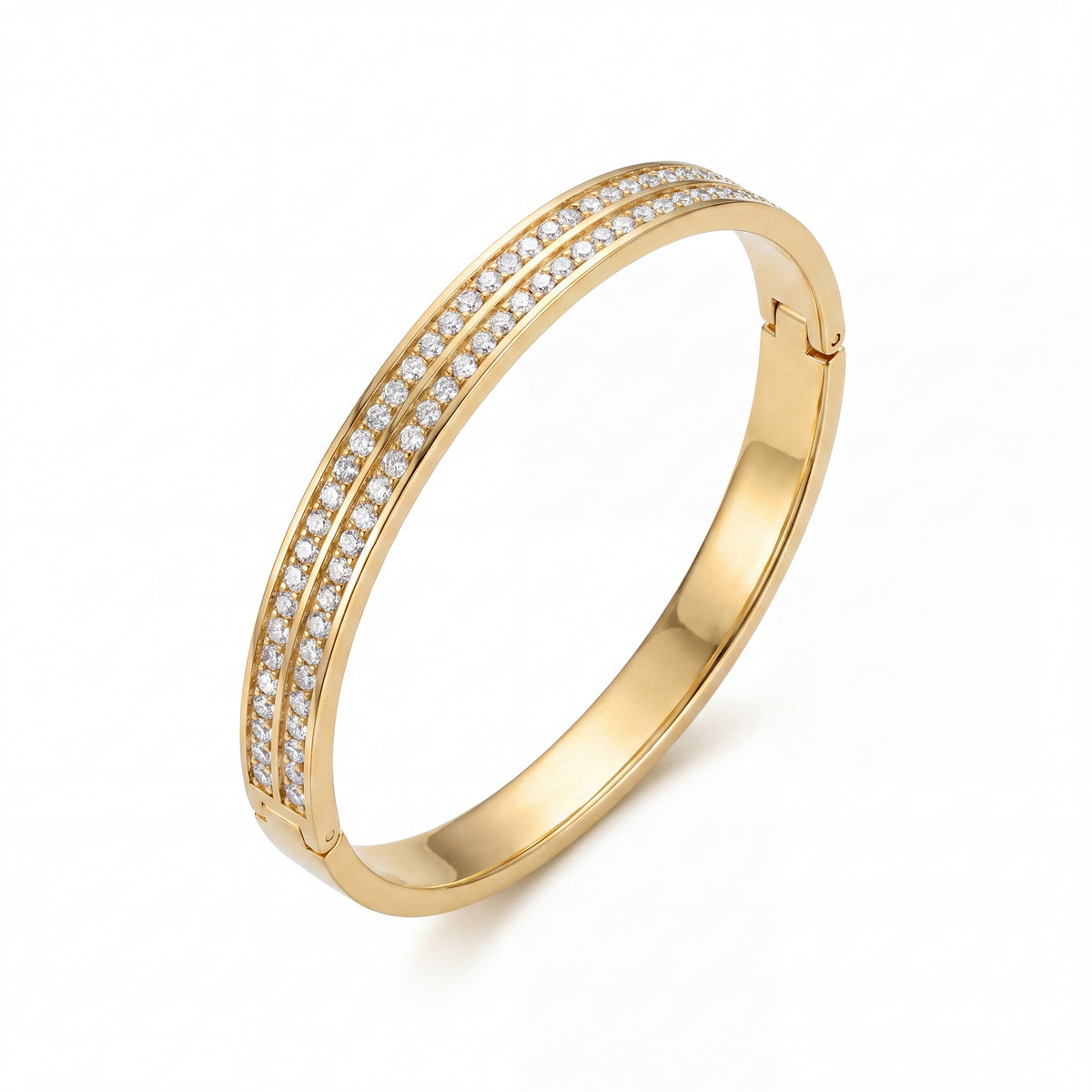 Dual Pave CZ Row Eternity Baby Kada Bangle | Gold Plated Slim Stackable Bracelet for Women