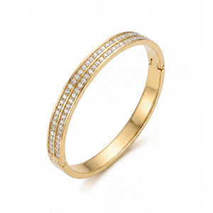 Dual Pave CZ Row Eternity Baby Kada Bangle | Gold Plated Slim Stackable Bracelet for Women
