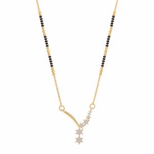 KZ Gold Plated Shooting Star 3 CZ Mangalsutra for Women Black Bead Chain Diagonal Star Pendant FS