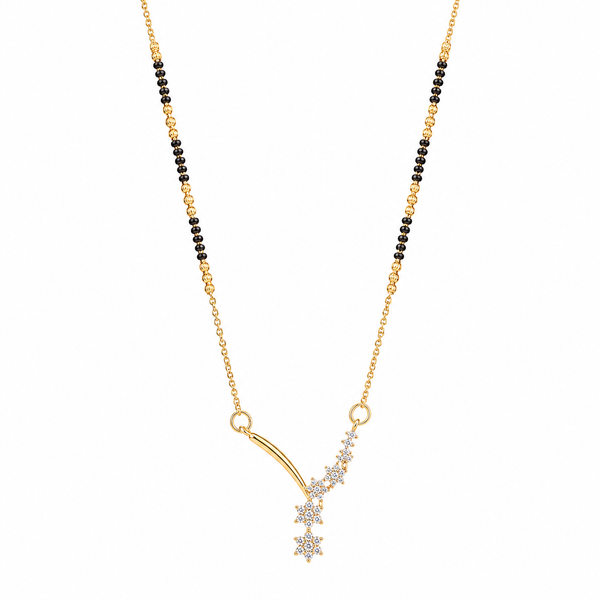 KZ Gold Plated Shooting Star 3 CZ Mangalsutra for Women Black Bead Chain Diagonal Star Pendant FS