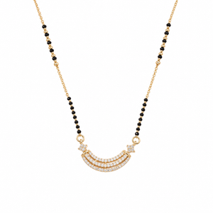 KZ Gold Plated Arc Bar Star CZ Mangalsutra for Women Black Bead Chain Crescent Pendant FS