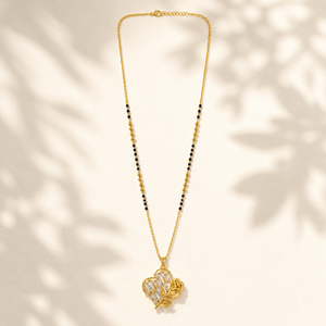 KZ Gold Plated Rose Flower Baguette CZ Mangalsutra for Women Black Bead Chain Floral Charm Pendant FS