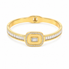 Emerald Cut CZ Halo Watch Style Baby Kada Bangle | Gold Plated Rectangular Plaque Bracelet for Women