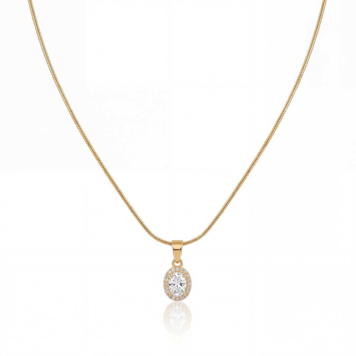 Gold Oval Drop CZ Pendant Chain Anti-Tarnish Necklace