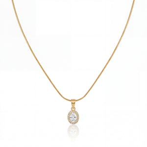 Gold Oval Drop CZ Pendant Chain Anti-Tarnish Necklace