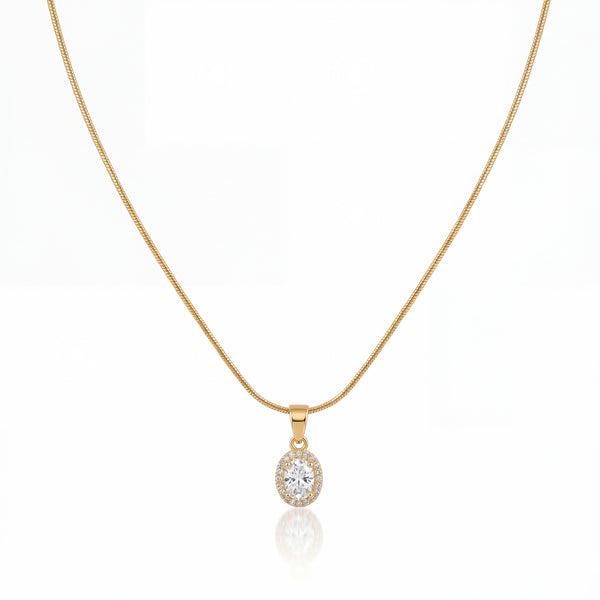 Gold Oval Drop CZ Pendant Chain Anti-Tarnish Necklace