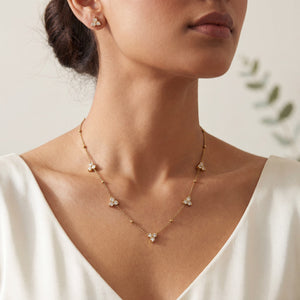 Anti tranish Gold plated 150 No. Minimal white traingle pendant Chain with Studd white traingle earring for adults - 1 Pc