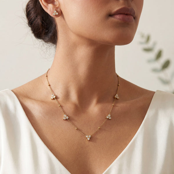Anti tranish Gold plated 150 No. Minimal white traingle pendant Chain with Studd white traingle earring for adults - 1 Pc