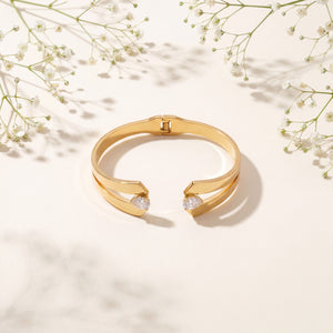 Twin Radiance Open Baby Kada Bangle | Gold Plated Stackable Bracelet for Women