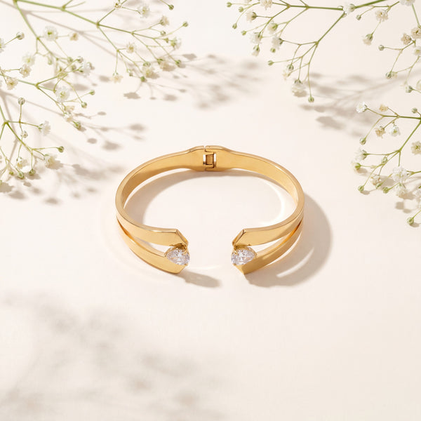 Twin Radiance Open Baby Kada Bangle | Gold Plated Stackable Bracelet for Women