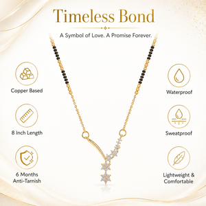KZ Gold Plated Shooting Star 3 CZ Mangalsutra for Women Black Bead Chain Diagonal Star Pendant FS