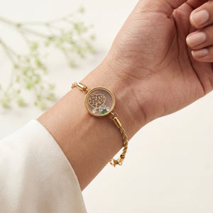 Gold Plated Rope Chain Bracelet with Round Floating Glass Locket Charm and White Stones Inside