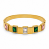 Gold Multicolor Gemstone Panel Oval Kada for Women | Pink Green White Stone Stainless Steel Ladies Bangle | Vibrant Festive Jewellery