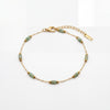 Gold Plated Green Oval Stone Station Delicate Chain Bracelet with Lobster Clasp