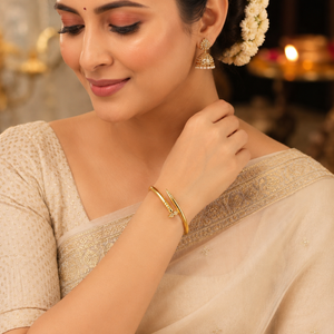 Gold Nail Shape Cuff Kada for Women | Stainless Steel Anti Tarnish Open End Bangle | Stylish Wrist Jewellery