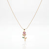 Gold Pink Enamel Rose Flower Pendant Chain Anti-Tarnish Necklace