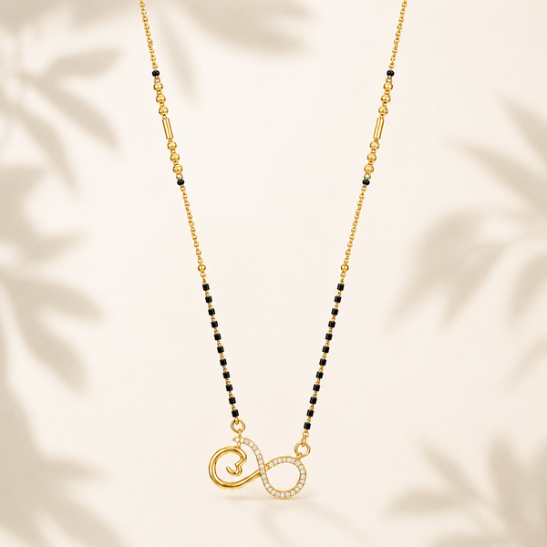 KZ Gold Plated Infinity Heart CZ Mangalsutra for Women Black Bead Chain Infinity Love Pendant FS