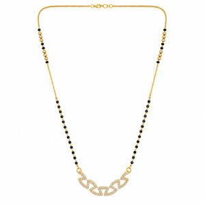 KZ Gold Plated Oval Link Chain CZ Mangalsutra for Women Black Bead Chain Connected Oval Pendant FS