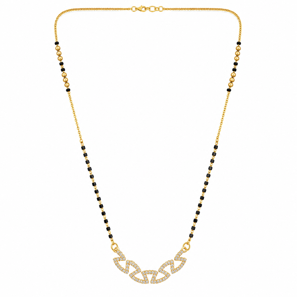 KZ Gold Plated Oval Link Chain CZ Mangalsutra for Women Black Bead Chain Connected Oval Pendant FS