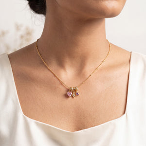 Gold Pink Enamel Heart Charm Pendant Chain Anti-Tarnish Necklace