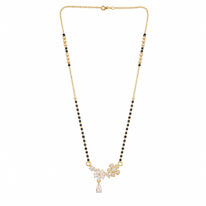 KZ Gold Plated Floral Marquise CZ Mangalsutra for Women Black Bead Chain Butterfly Pear Drop Pendant FS