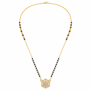 KZ Gold Plated Hexagonal Rosette CZ Mangalsutra for Women Black Bead Chain Geometric Cluster Pendant FS