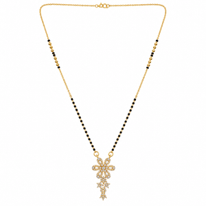 KZ Gold Plated Bow Star Drop CZ Mangalsutra for Women Black Bead Chain Ribbon Star Pendant FS