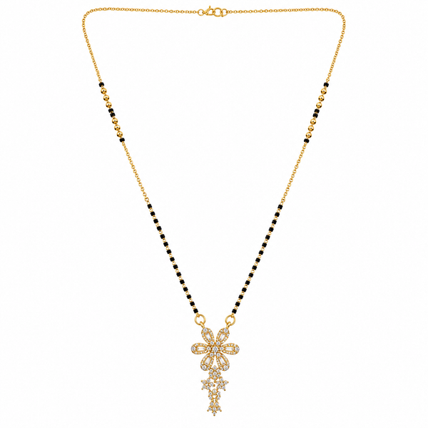 KZ Gold Plated Bow Star Drop CZ Mangalsutra for Women Black Bead Chain Ribbon Star Pendant FS