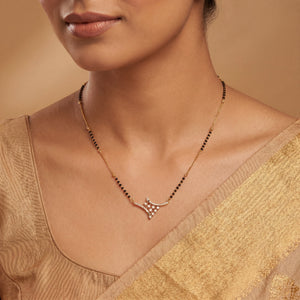 KZ Gold Plated Crown CZ Mangalsutra for Women Black Bead Chain Asymmetric Arrow Pendant FS