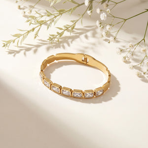 Princess Cut Bezel CZ Eternity Baby Kada Bangle | Gold Plated Five Stone Statement Bracelet for Women