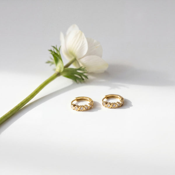 Gold Plated Heart CZ Huggie Hoop Earrings