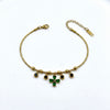 Gold Plated Snake Chain Bracelet with Green Clover and Black Stone Charm Cluster