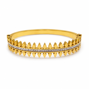 Gold Oval Bezel Diamond Station Oval Kada for Women | Ellipse Stone Stainless Steel Ladies Bangle | Sleek Festive Jewellery