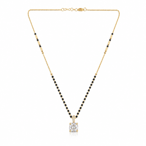 KZ Gold Plated Princess Cut Square CZ Solitaire Mangalsutra for Women Black Bead Chain Pendant FS