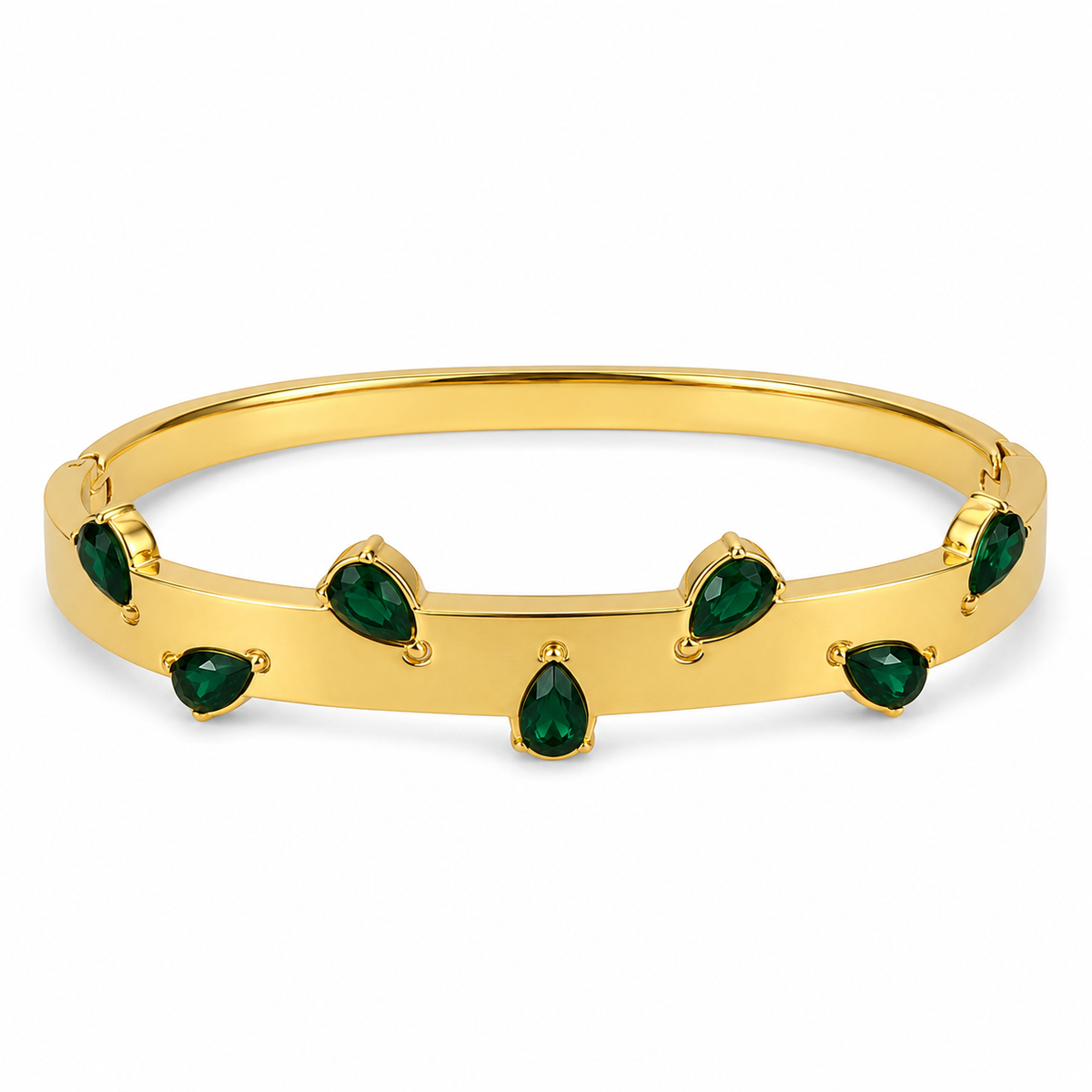 Real Teardrop Pear Emerald Green Stone Gold Oval Kada for Women | Prong Set Gemstone Stainless Steel Ladies Bangle | Premium Stone Festive Jewellery