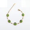 Gold Plated Green Oval Cabochon Stone Bezel Station Delicate Chain Bracelet with Lobster Clasp
