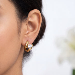 Gold Plated Heart Drop CZ Hoop Earrings