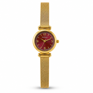 Watches Gold-Tone Pear Shape Red Dial Crystal Mesh Bracelet Watch for Women