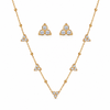 Anti tranish Gold plated 150 No. Minimal white traingle pendant Chain with Studd white traingle earring for adults - 1 Pc