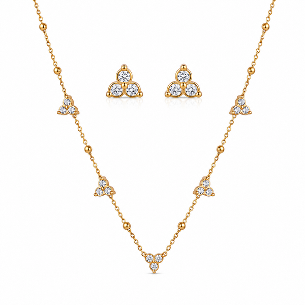 Anti tranish Gold plated 150 No. Minimal white traingle pendant Chain with Studd white traingle earring for adults - 1 Pc