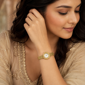 Watches Gold-Tone Flower Dial Mesh Bracelet Watch for Women