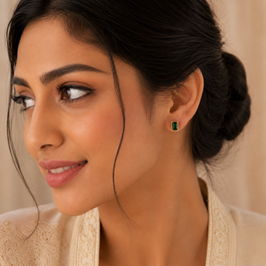 Earrings Crystal, Emerald & Black Onyx Rectangle Halo Drop Stud Earrings Set of 3 Pairs