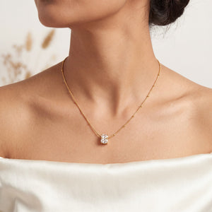 Gold Cushion Cut CZ Solitaire Pendant Chain Anti-Tarnish Necklace