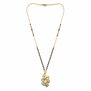 KZ Gold Plated Large Floral Bloom CZ Mangalsutra for Women Black Bead Chain Big Flower Pendant FS